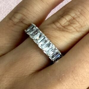 sterling silver emerald-cut cz eternity band ring size 5.5